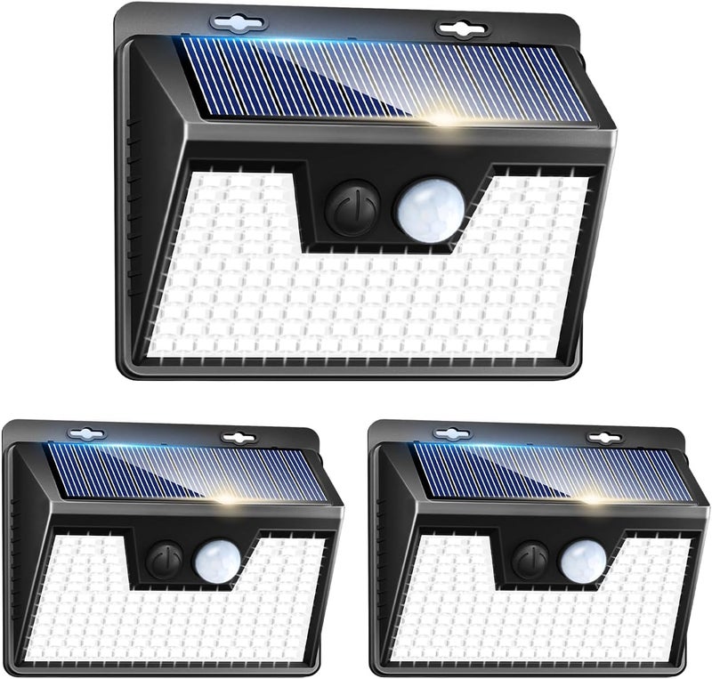 Peasur 140LED Solar Powered Lights Outdoor Waterproof, 3 Packs Motion Sensor Light Ultra-Bright, 3 Modes Fence Security Lighting for Outside Yard Wall Deck Step Garden(Cool White) - Image 1